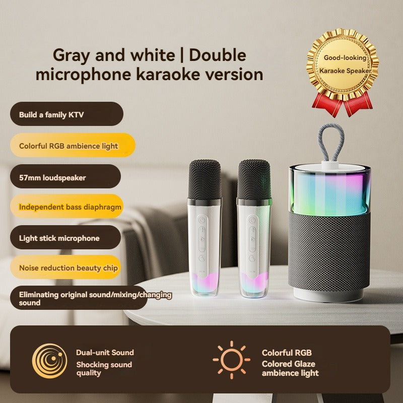 New wireless Bluetooth speaker with high aesthetics and high sound quality, color lights, subwoofer, long battery life, microphone and karaoke set for use.