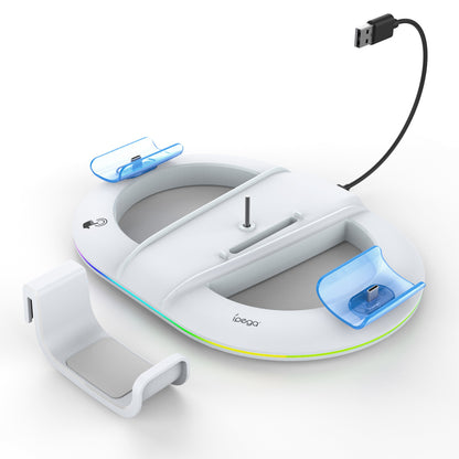 IPEGA PG-P5S045 PS5 Pro/Slim Stand with Dual Controller Charger, RGB Lighting, Headset Hook, and USB Expansion - White/Black