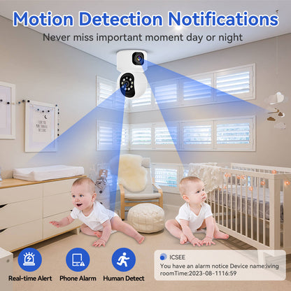 4-Megapixel Super Clear Dual-Lens Camera - Wireless WiFi Indoor Night Vision HD Remote Pan-and-Tilt Surveillance Camera