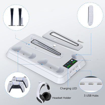 PS5 Slim/PS5/PS5 Pro Multi-Functional Cooling Stand with LED Charging Dock