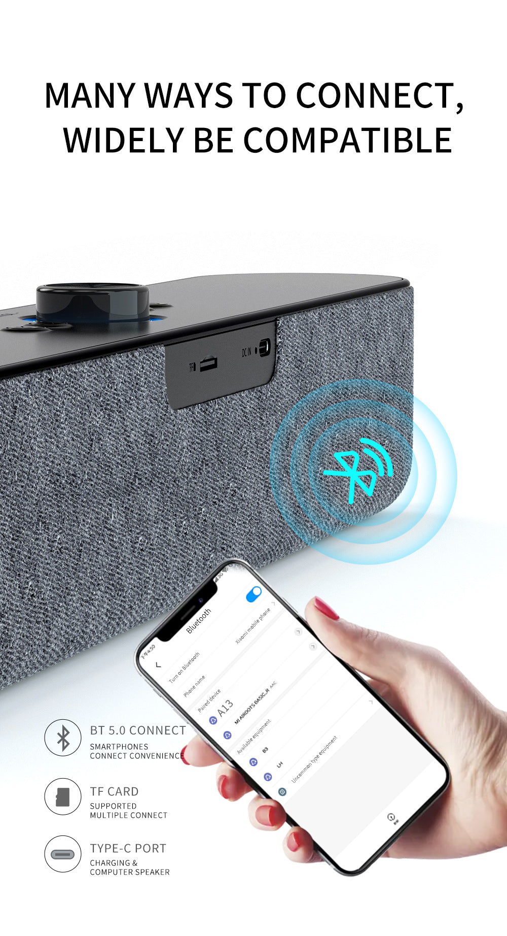 AVWOO A13 Wireless Bluetooth Speaker | Long Bar Design with Dual Speakers & Bass Radiator