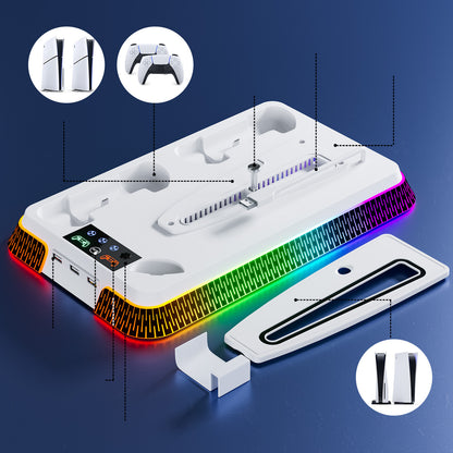 PS5 Slim/PS5/PS5 Pro Multi-Functional Cooling Stand with LED Charging Dock