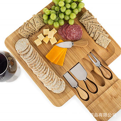 Cheese Board Set - Western Style Steak Cutlery, Creative Bamboo and Wood Cake Board, European Knife and Fork Set, Fruit Board, Bread Board