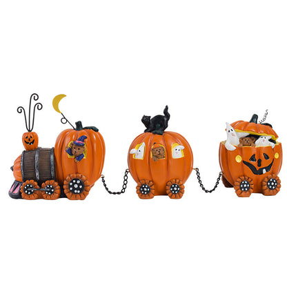 Halloween Resin Pumpkin Train Mini Ornament - Charming Holiday Decor Prop for Tabletops and Cabinets