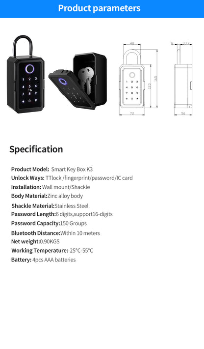 Fingerprint Key Box Password Storage Box - WiFi Enabled TTLock Bluetooth Fingerprint Lock