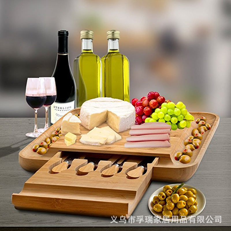 Cheese Board Set - Western Style Steak Cutlery, Creative Bamboo and Wood Cake Board, European Knife and Fork Set, Fruit Board, Bread Board