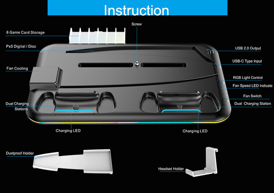 PS5 Charging Dock with RGB Lighting