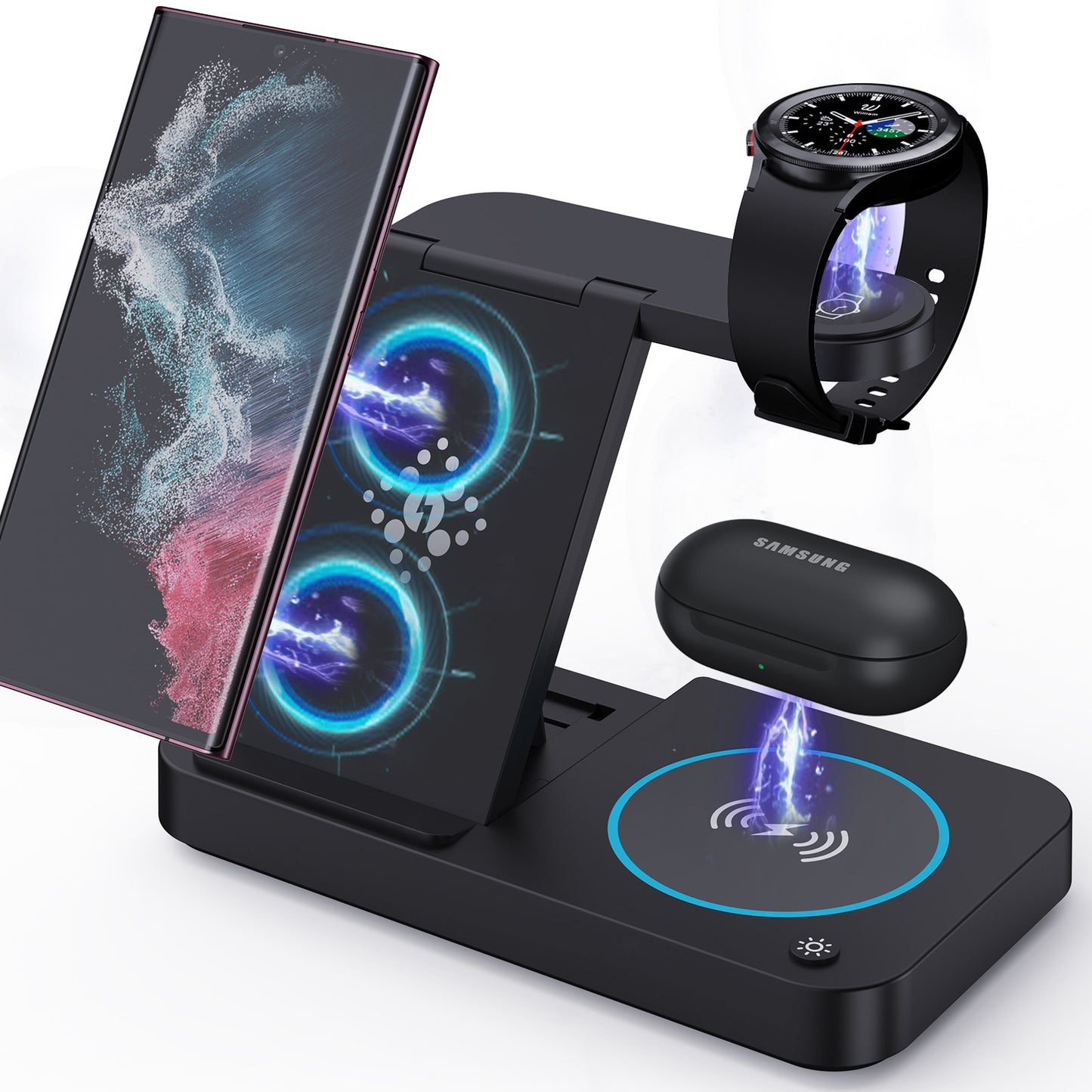 3-in-1 Wireless Charging Stand for Samsung Phones, Smartwatches, and Earphones - Foldable Charging Dock for Ultimate Convenience