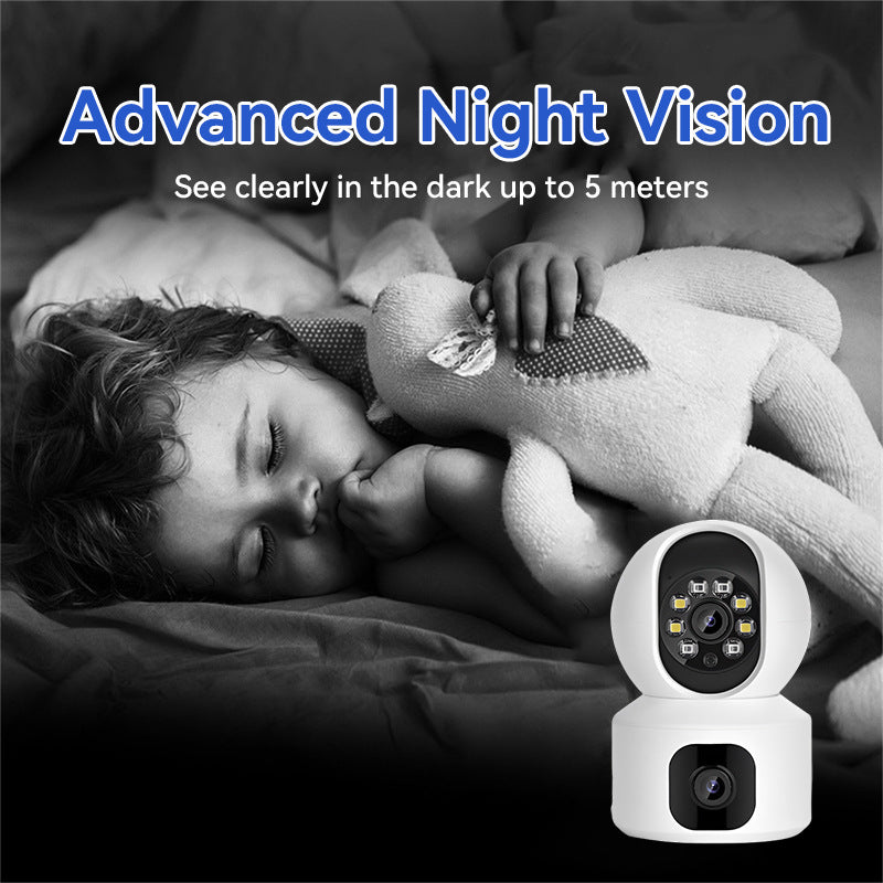 4-Megapixel Super Clear Dual-Lens Camera - Wireless WiFi Indoor Night Vision HD Remote Pan-and-Tilt Surveillance Camera