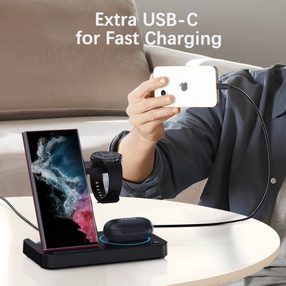 3-in-1 Wireless Charging Stand for Samsung Phones, Smartwatches, and Earphones - Foldable Charging Dock for Ultimate Convenience