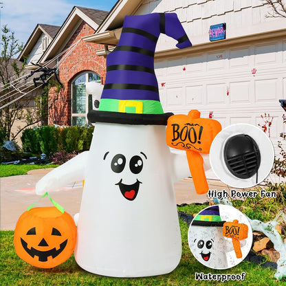 5-Foot Halloween Inflatable Ghost with Pumpkin Lantern – Cute Outdoor Yard Decoration