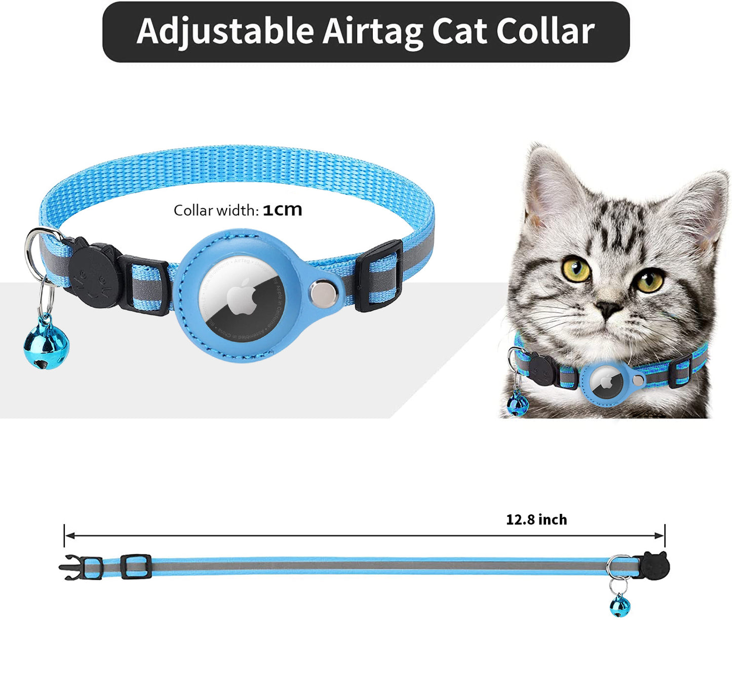 Reflective Pet Collar with Protective Sleeve for Apple AirTag Tracker