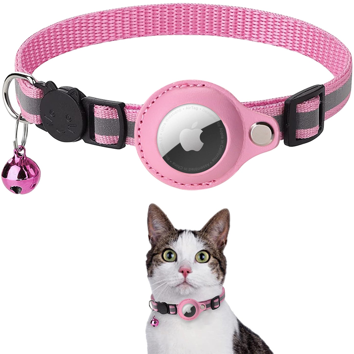 Reflective Pet Collar with Protective Sleeve for Apple AirTag Tracker