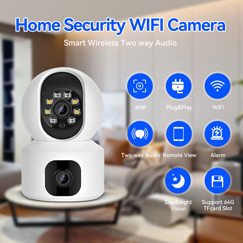 4-Megapixel Super Clear Dual-Lens Camera - Wireless WiFi Indoor Night Vision HD Remote Pan-and-Tilt Surveillance Camera