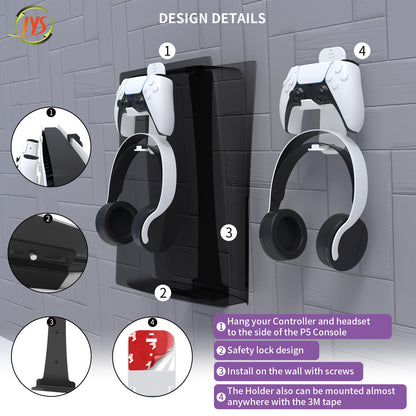 PS5 Wall Mount and Storage Hook Set - Universal Wall Bracket for P5 Console