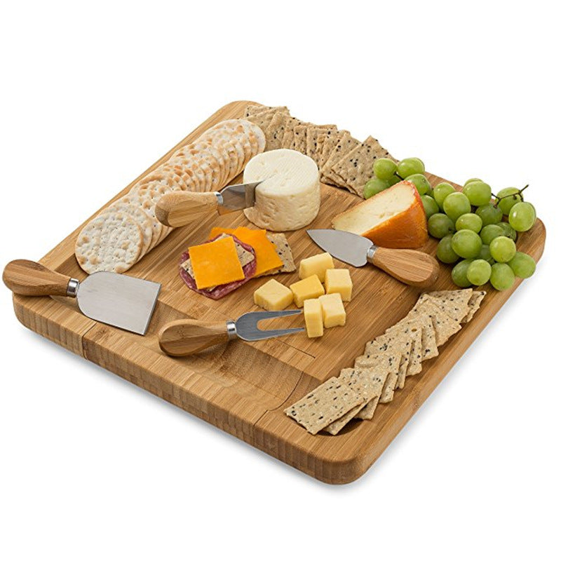 Cheese Board Set - Western Style Steak Cutlery, Creative Bamboo and Wood Cake Board, European Knife and Fork Set, Fruit Board, Bread Board