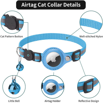 Reflective Pet Collar with Protective Sleeve for Apple AirTag Tracker