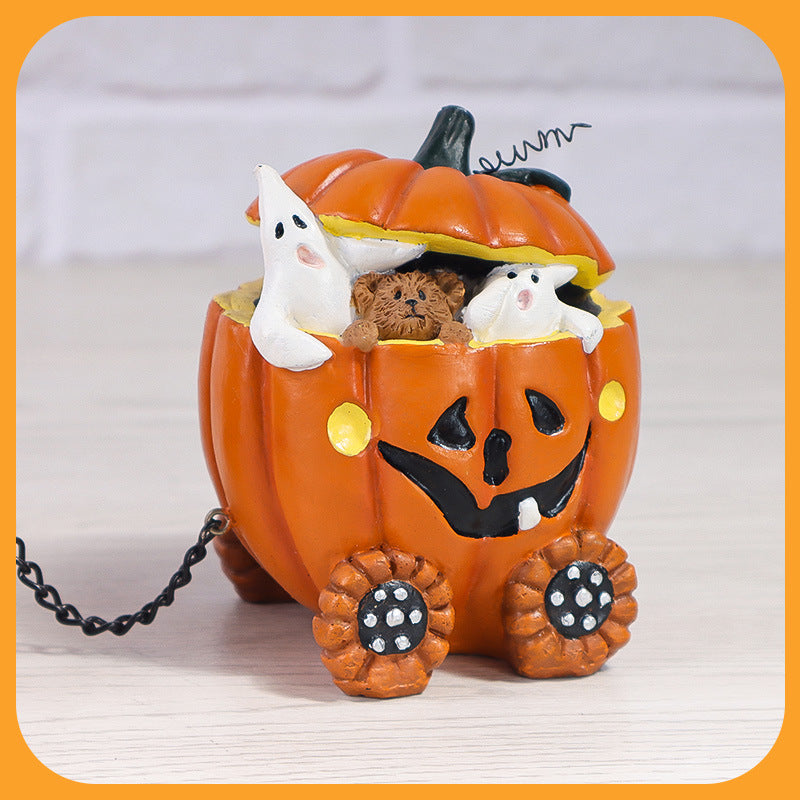 Halloween Resin Pumpkin Train Mini Ornament - Charming Holiday Decor Prop for Tabletops and Cabinets