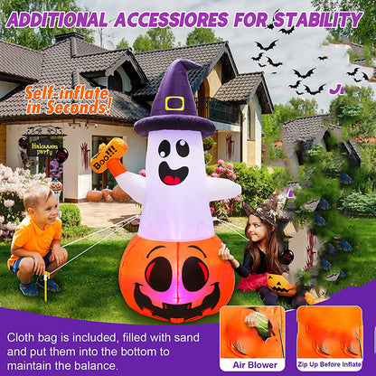 Halloween Inflatable Pumpkin & Glowing Ghost Yard Decoration Set 150cm