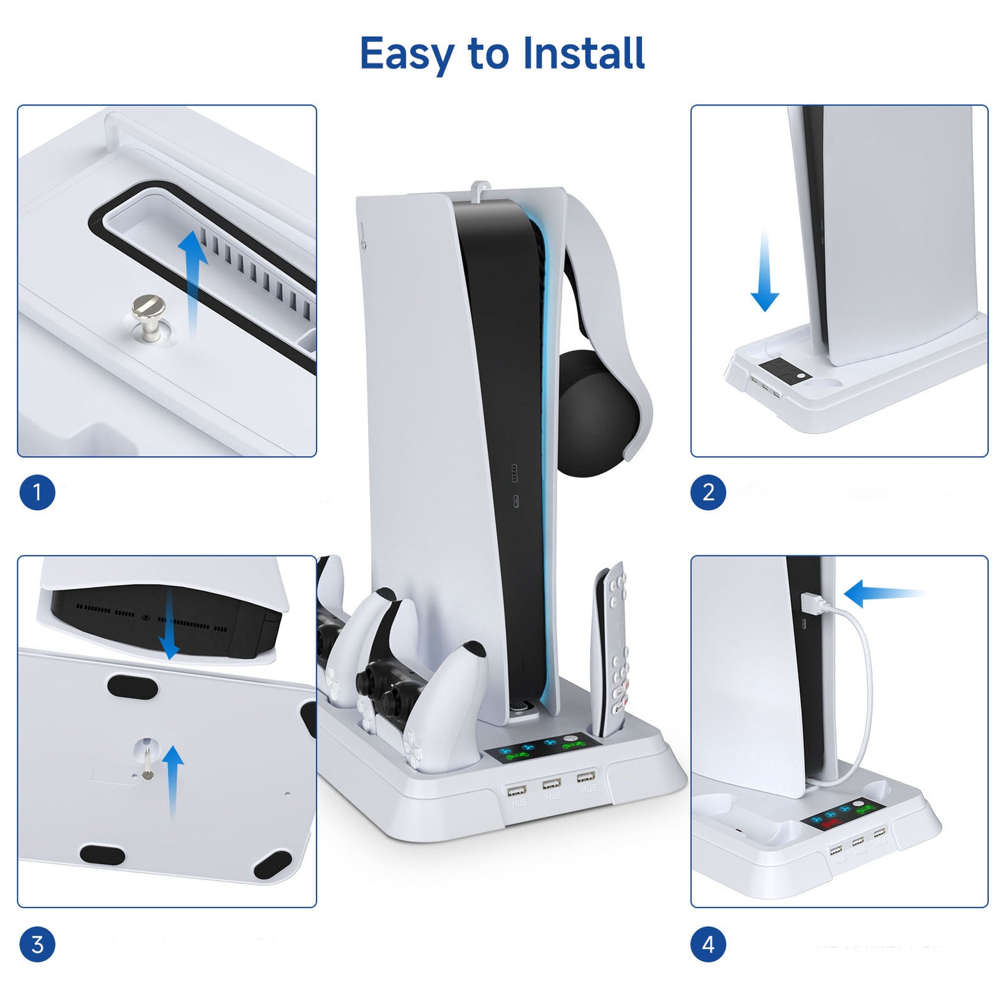 PS5 Slim/PS5/PS5 Pro Multi-Functional Cooling Stand with LED Charging Dock