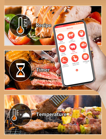 Smart BBQ Meat Temperature Monitor - Wireless Temperature Gauge with Smartphone Bluetooth App Control