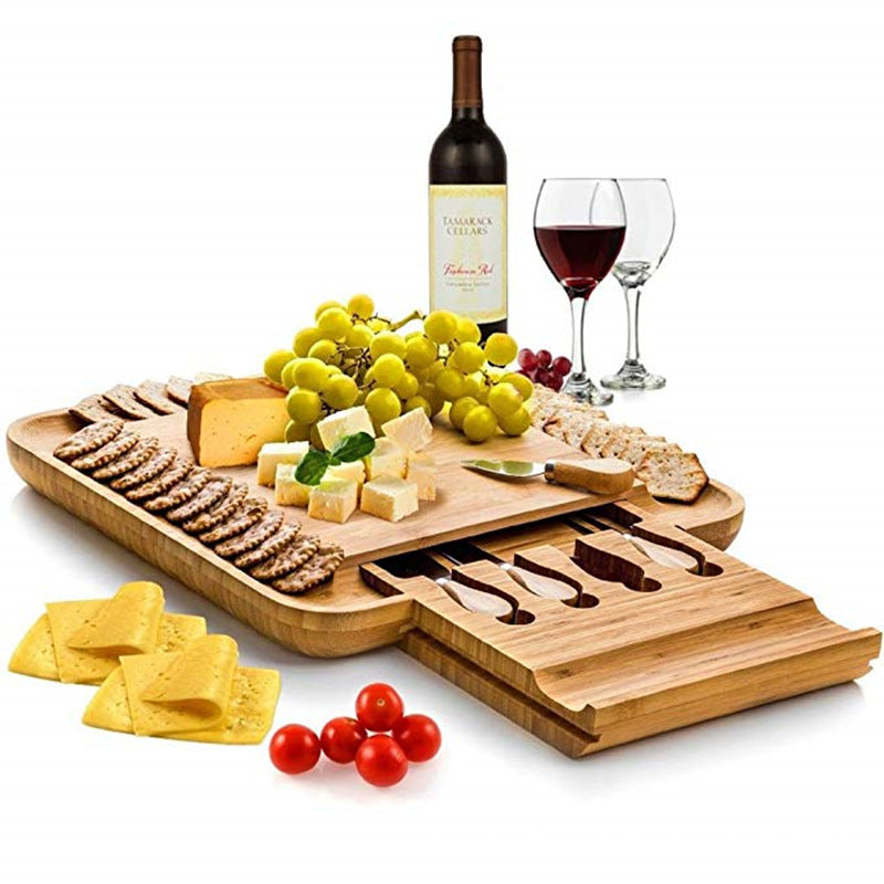 Cheese Board Set - Western Style Steak Cutlery, Creative Bamboo and Wood Cake Board, European Knife and Fork Set, Fruit Board, Bread Board