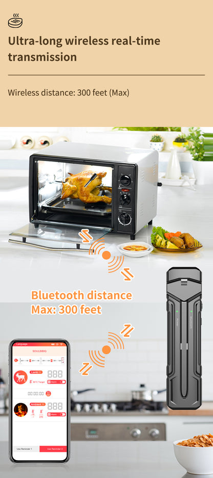 Smart BBQ Meat Temperature Monitor - Wireless Temperature Gauge with Smartphone Bluetooth App Control