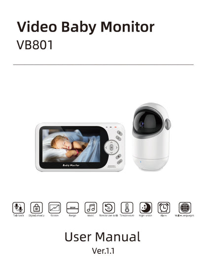 VB801 Wireless Baby Monitor Camera - Pan/Tilt Security Cam with Night Vision & Two-Way Audio 4.3 inches screen