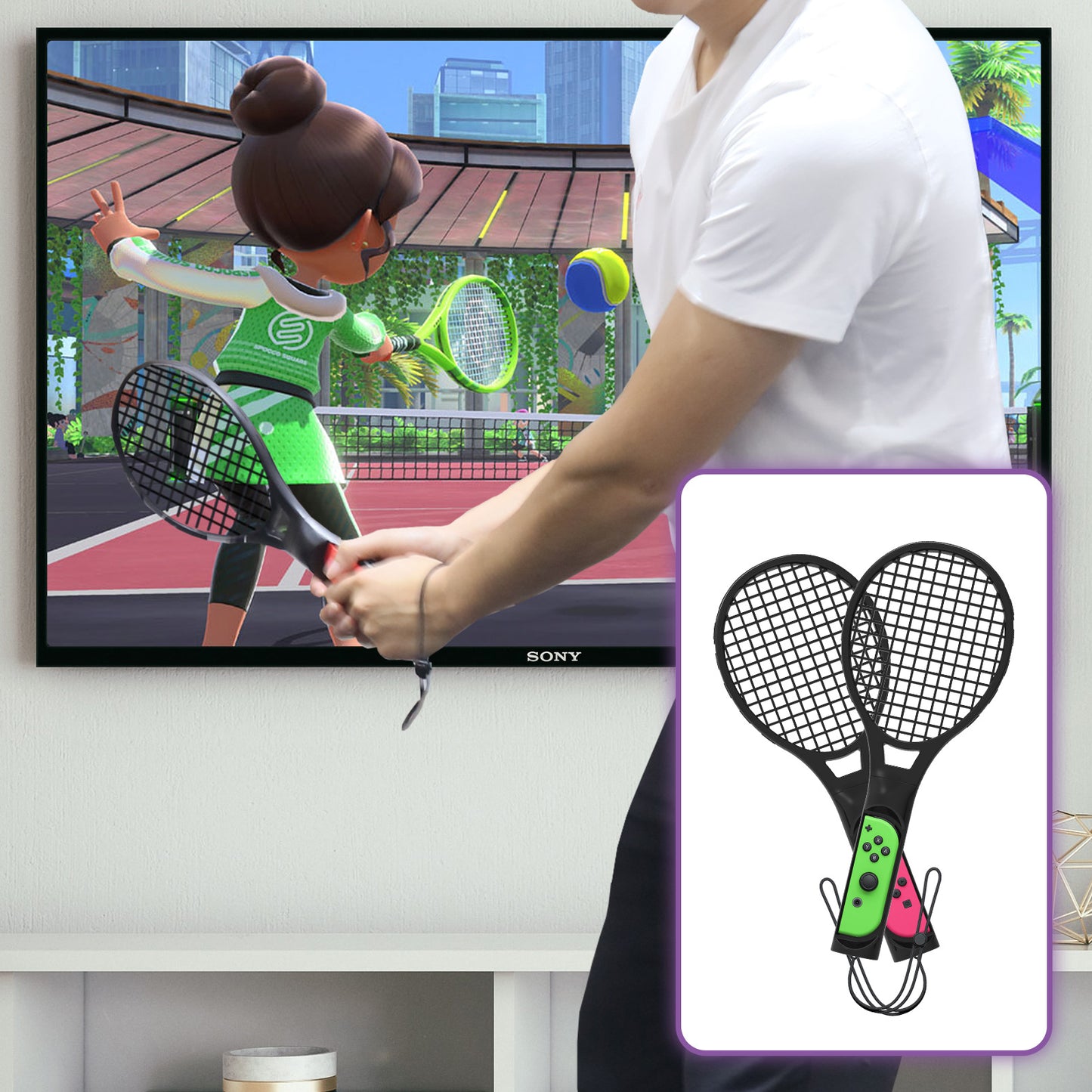 Switch 12-in-1 Sports Kit with Tennis Rackets, Golf Clubs, Leg Strap, Arm Band, Wrist Guards, Light Sword, and Grip Handles - Compatible with Nintendo Switch