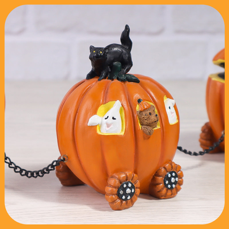 Halloween Resin Pumpkin Train Mini Ornament - Charming Holiday Decor Prop for Tabletops and Cabinets