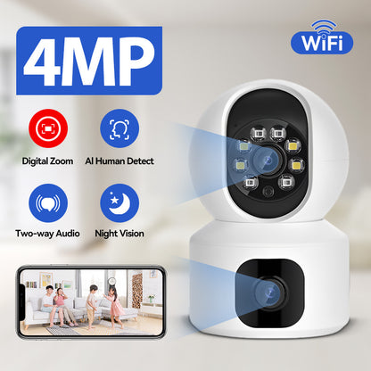 4-Megapixel Super Clear Dual-Lens Camera - Wireless WiFi Indoor Night Vision HD Remote Pan-and-Tilt Surveillance Camera