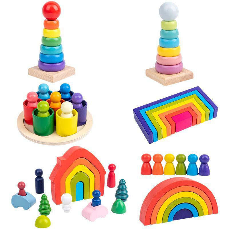 Rainbow Arch Wooden Building Blocks Set