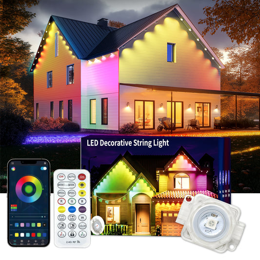 Outdoor Waterproof Smart LED Eaves Lights – Colorful Festival Decorative Lights with Timer