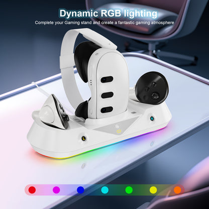 Oculus Quest 3 Magnetic Charging Dock with RGB Lighting - Stylish Meta Headset Stand, VR Accessories