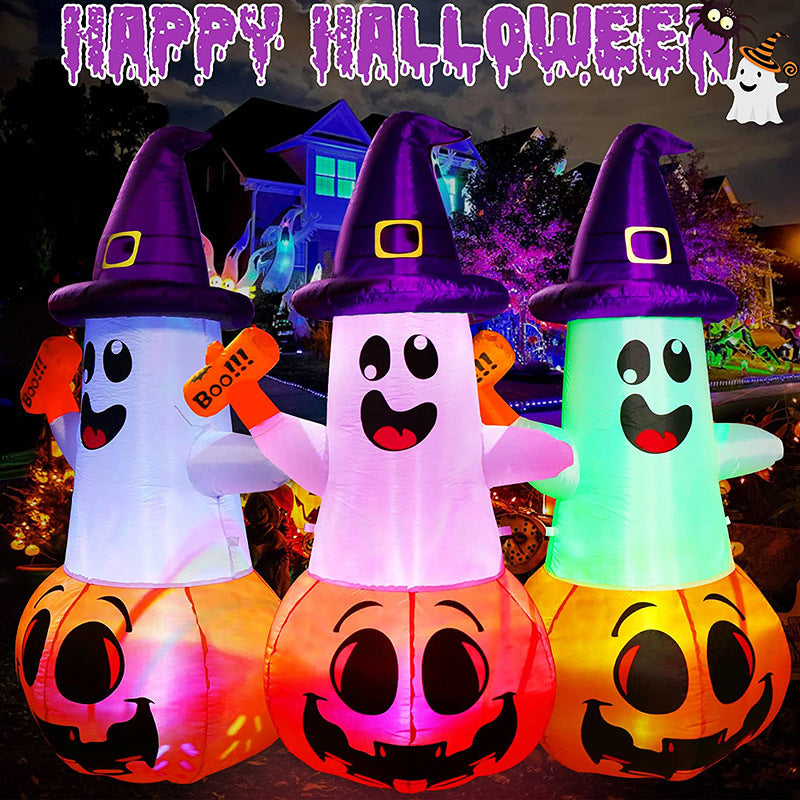 Halloween Inflatable Pumpkin & Glowing Ghost Yard Decoration Set 150cm