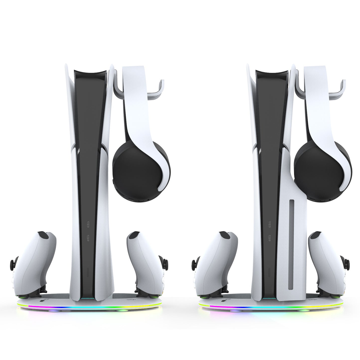 IPEGA PG-P5S045 PS5 Pro/Slim Stand with Dual Controller Charger, RGB Lighting, Headset Hook, and USB Expansion - White/Black