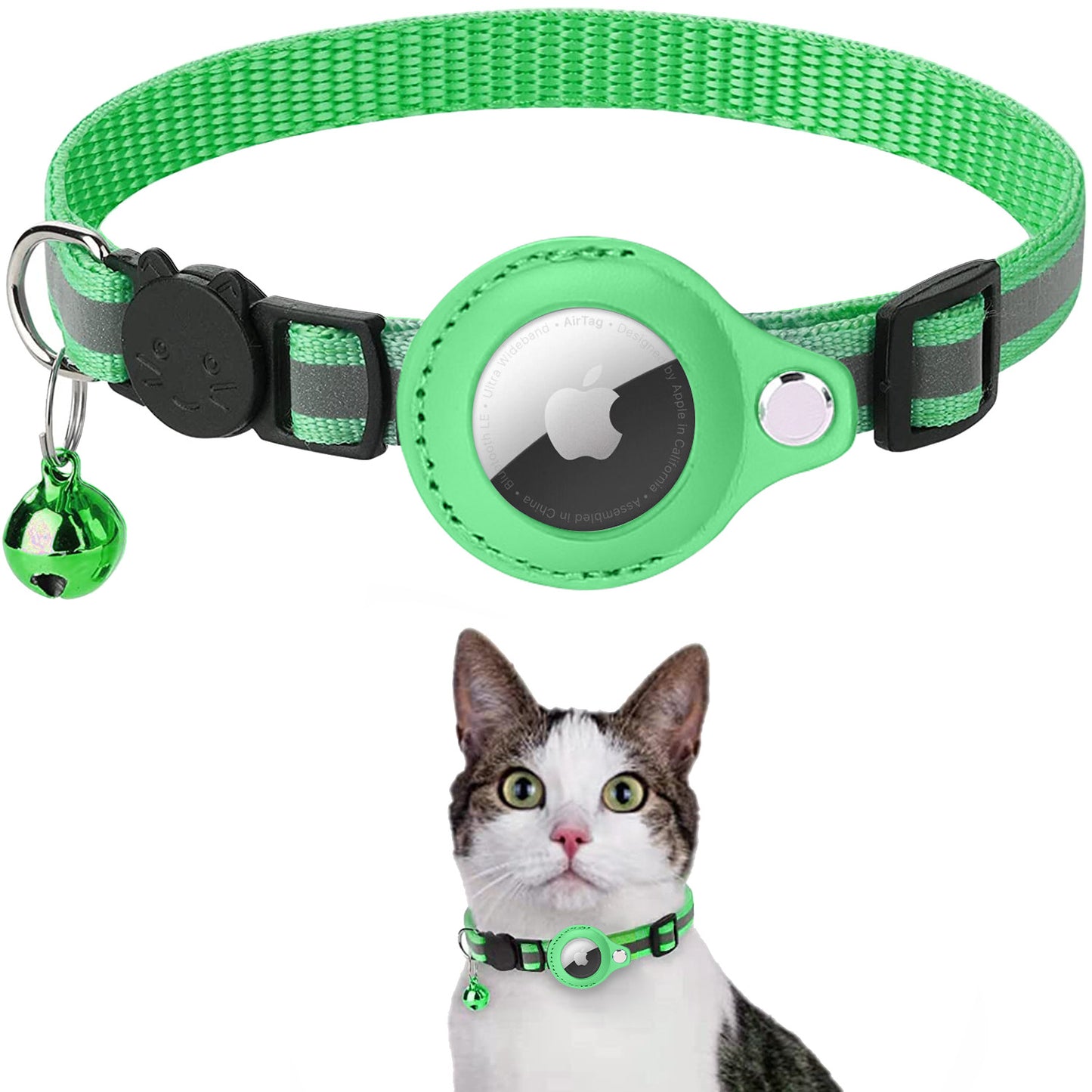 Reflective Pet Collar with Protective Sleeve for Apple AirTag Tracker