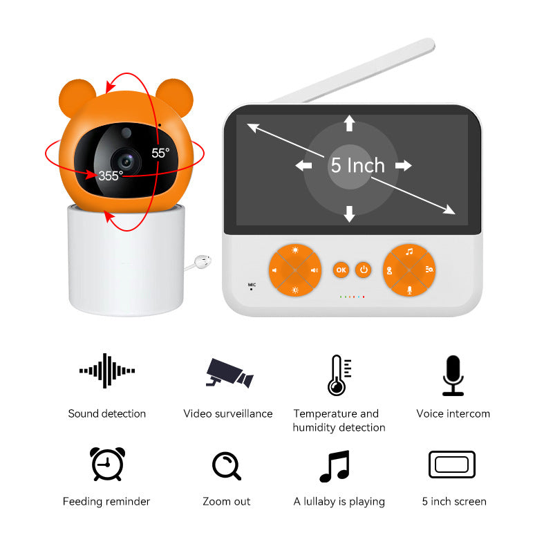 5-Inch Display Baby Monitor with Two-Way Audio and 355° Video Surveillance