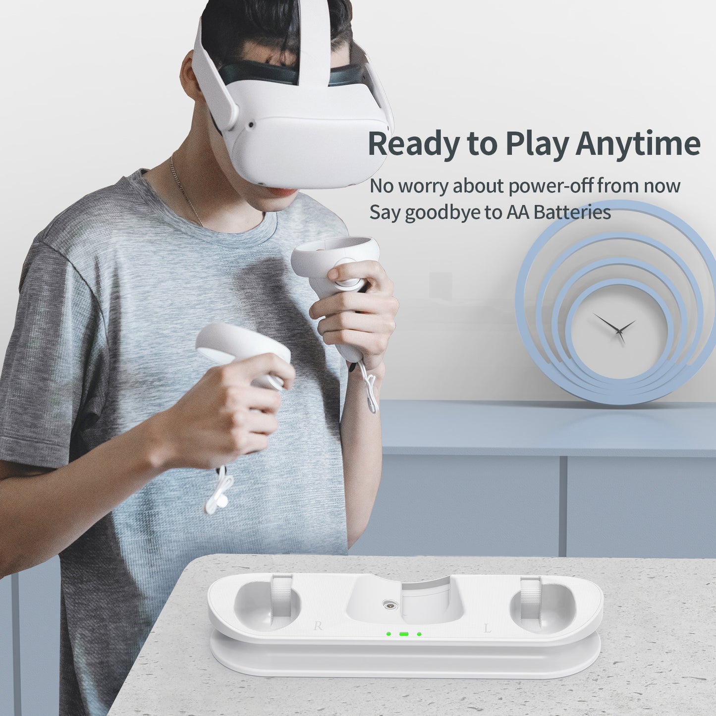 Oculus Quest 2 VR Headset Controller Magnetic Charging Station with Battery Pack - Compatible with Third-Party Headbands