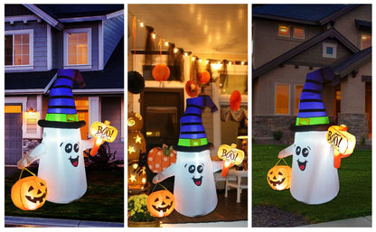 5-Foot Halloween Inflatable Ghost with Pumpkin Lantern – Cute Outdoor Yard Decoration