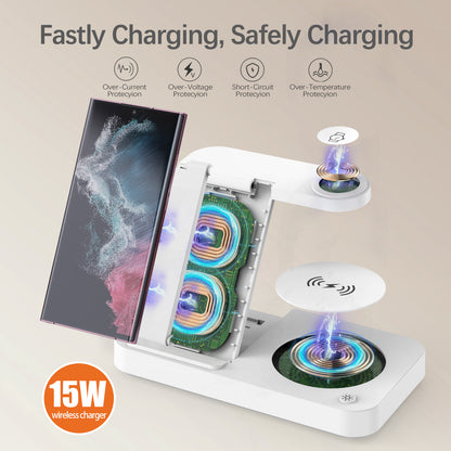 3-in-1 Wireless Charging Stand for Samsung Phones, Smartwatches, and Earphones - Foldable Charging Dock for Ultimate Convenience