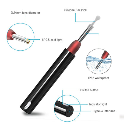 High-Definition Visual Ear Scoop - Wireless Ear Cleaning Tool & Oral Endoscope with 5MP Camera, 3.9mm Lens, and 6 LED Lights