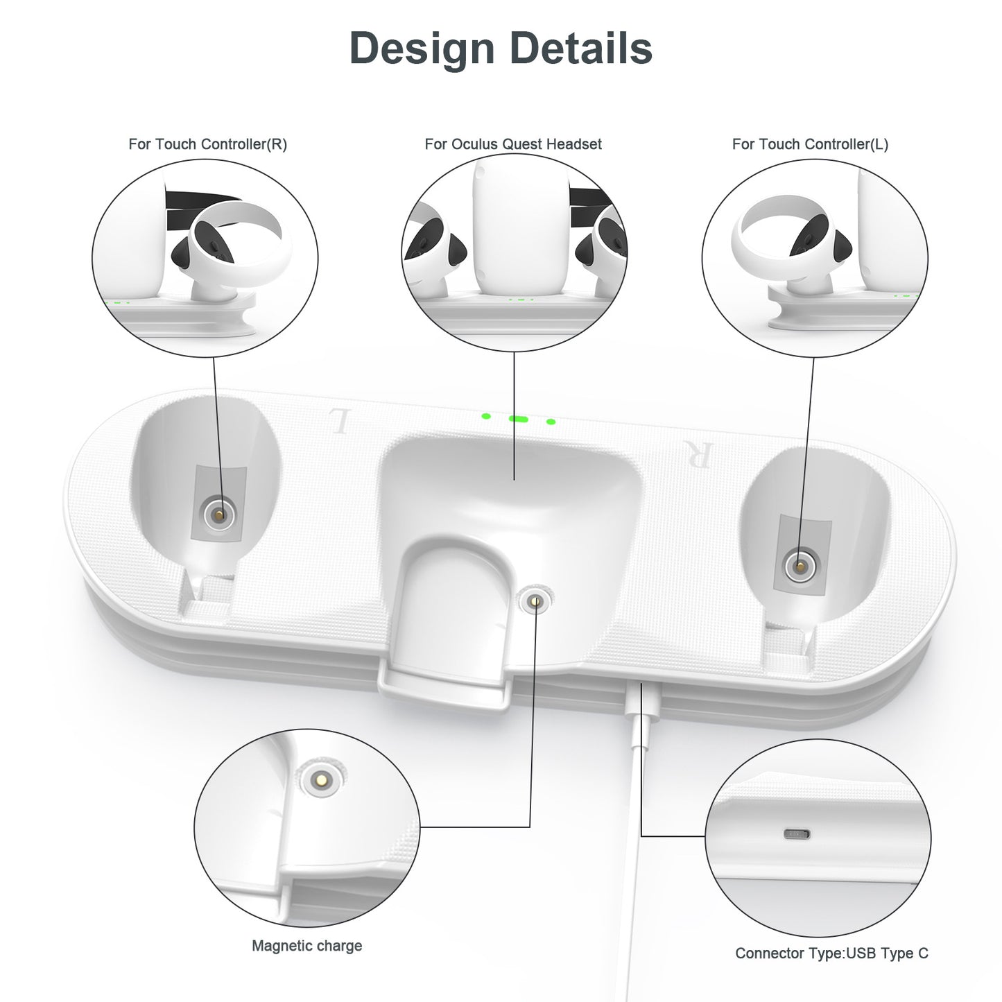 Oculus Quest 2 VR Headset Controller Magnetic Charging Station with Battery Pack - Compatible with Third-Party Headbands