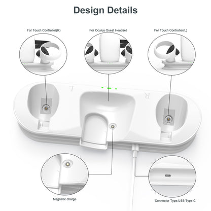 Oculus Quest 2 VR Headset Controller Magnetic Charging Station with Battery Pack - Compatible with Third-Party Headbands