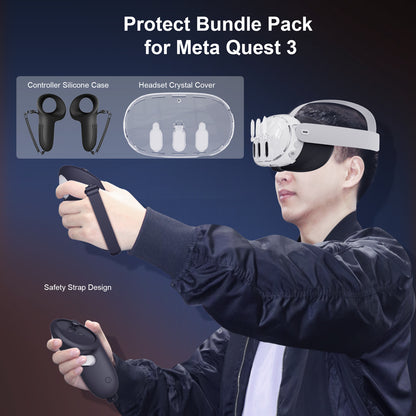 Compatible Meta Quest3 VR Headset Protective Shell, VR Lens Cover, Hand Grip Silicone Cover, and Face Mask