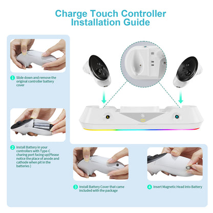 Oculus Quest 3 Magnetic Charging Dock with RGB Lighting - Stylish Meta Headset Stand, VR Accessories