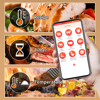 Smart BBQ Meat Temperature Monitor - Wireless Temperature Gauge with Smartphone Bluetooth App Control