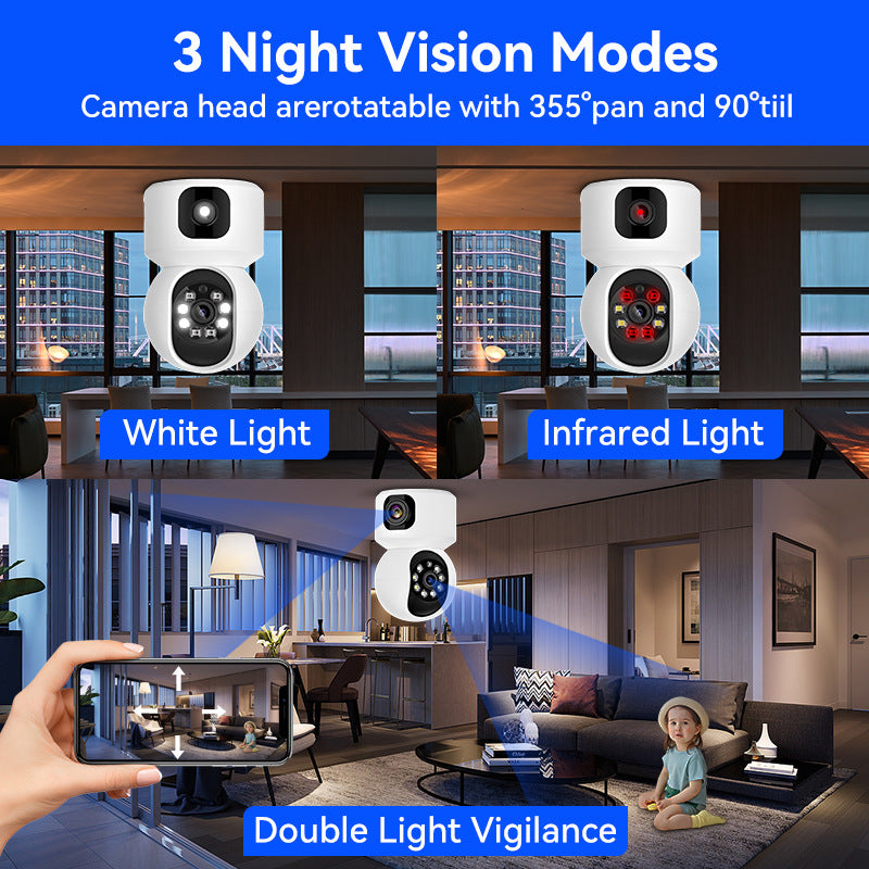 4-Megapixel Super Clear Dual-Lens Camera - Wireless WiFi Indoor Night Vision HD Remote Pan-and-Tilt Surveillance Camera