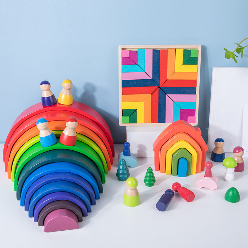 Rainbow Arch Wooden Building Blocks Set