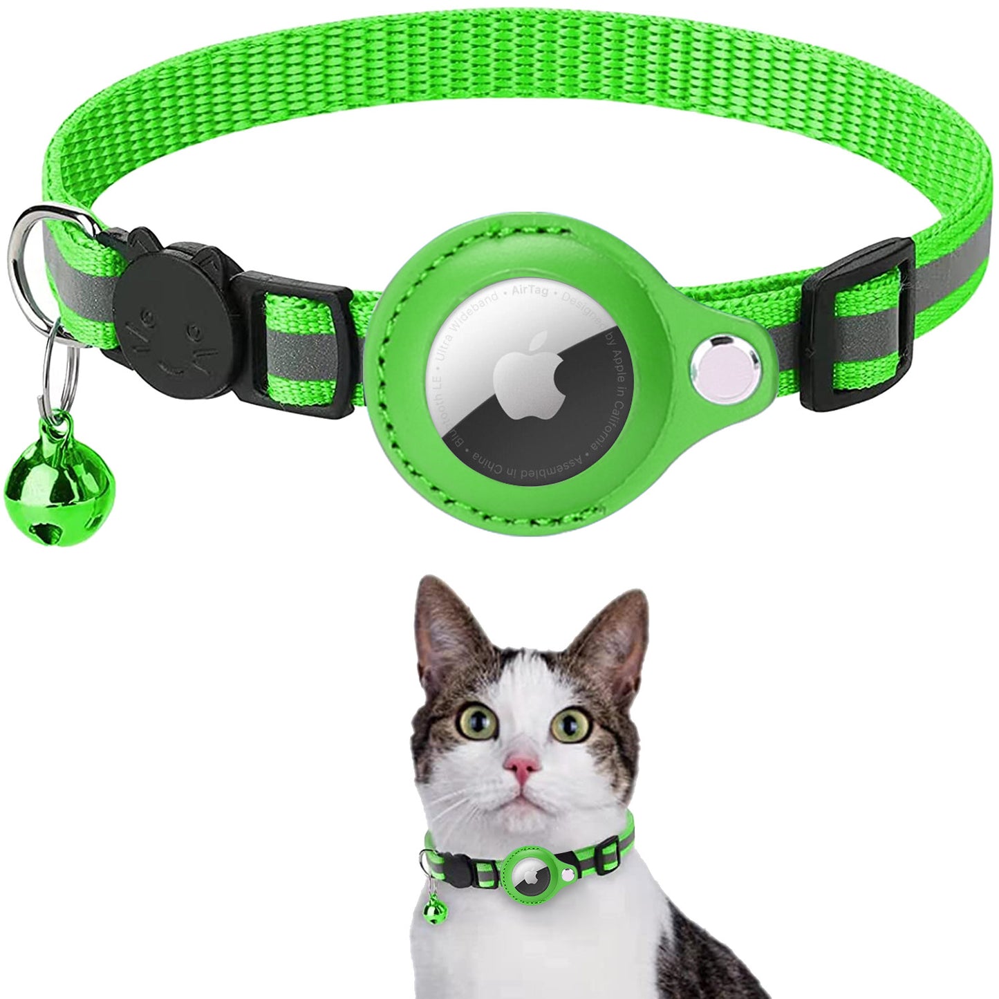 Reflective Pet Collar with Protective Sleeve for Apple AirTag Tracker